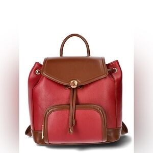 Time and Tru Women's Faux Leather Drawstring Backpack, Persimmon/Brown Chestnut